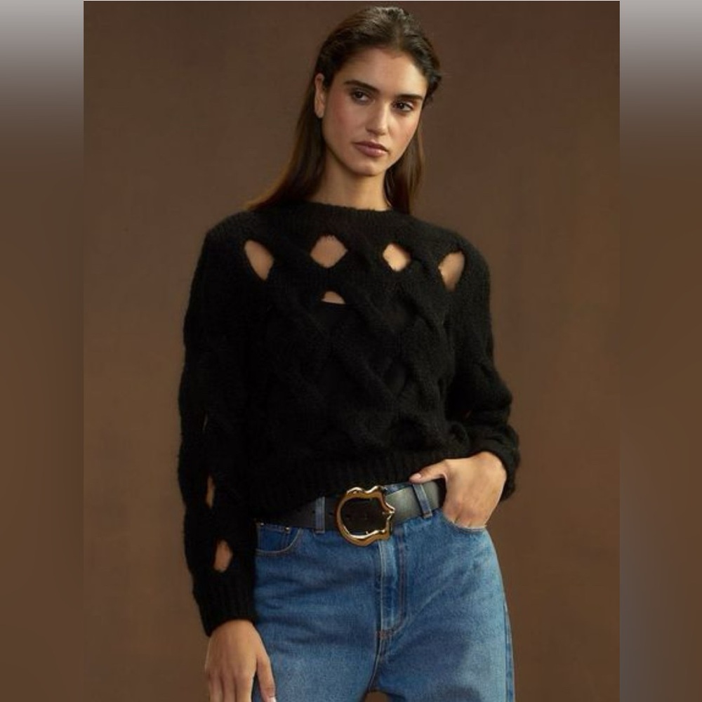 Cynthia Rowley Black Open-Knit Sweater